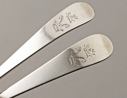 Irish Silver Georgian Tablespoons (Pair) - Newton Family Crest, Irish Ducal Coronet, John Bayly